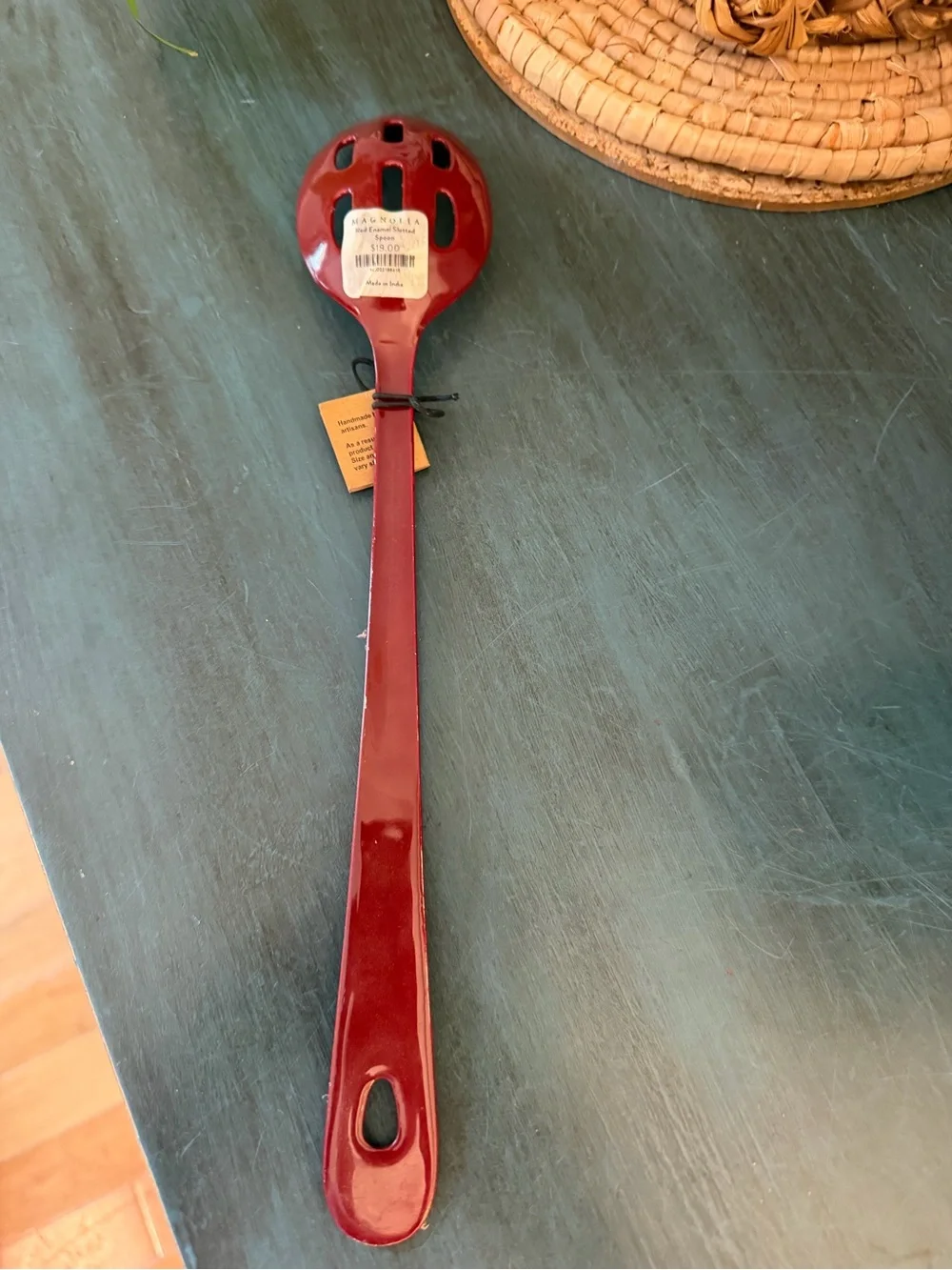 Be Home Magnolia Red Enamel Slotted Serving Spoon 13” Kitchen Utensil NWT
